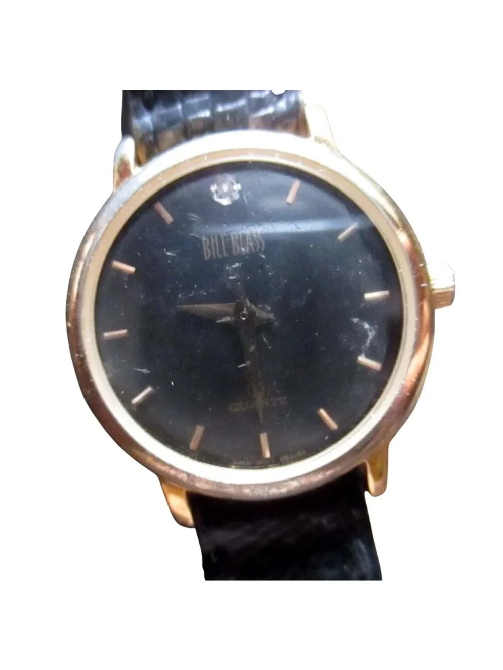 Women's Bill Blass Quartz Gold Tone Dress Watch Leather Band DEAD BATTERY
